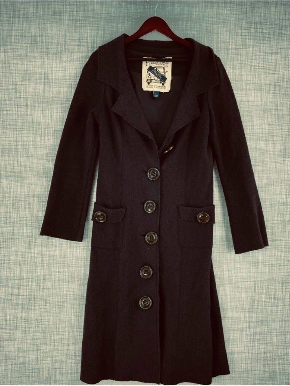 Sleek Black Button-Front Wool-Blend Pea Coat - Women from London